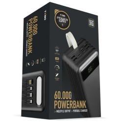 POWERWAY TX60 SİYAH/BEYAZ 60000 MAH ÇOKLU ÇIKIŞ DİJİTAL GÖSTERGELİ EKSTRA KABLOLU POWERBANK